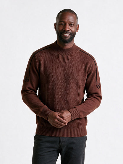 Fergus - Men's Textured Mock Neck Sweater - Rust