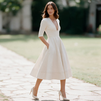 Fernanda - Elegant Floral Midi Dress with Sleeves