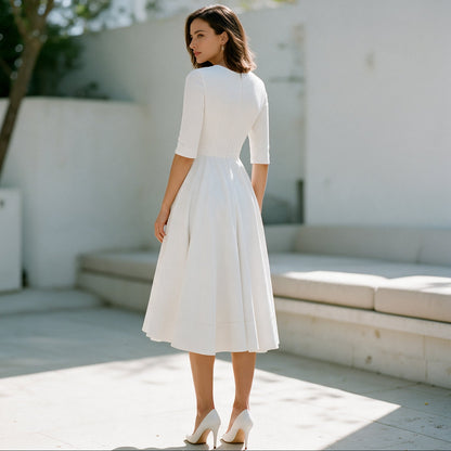 Fernanda - Elegant Floral Midi Dress with Sleeves