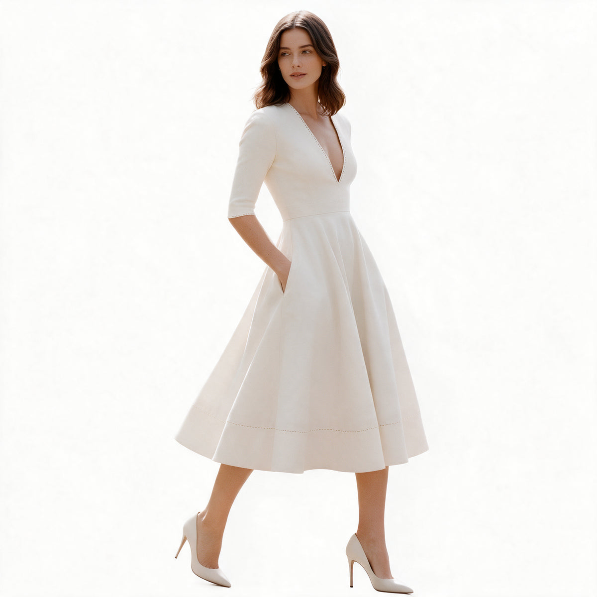 Fernanda - Elegant Floral Midi Dress with Sleeves