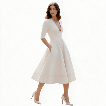 Fernanda - Elegant Floral Midi Dress with Sleeves