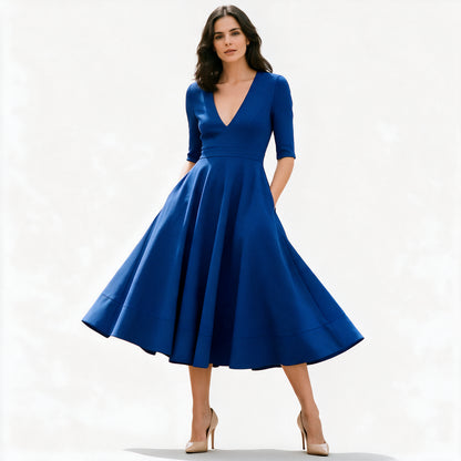 Fernanda - Elegant Floral Midi Dress with Sleeves