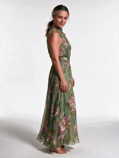 Fiorella - Floral Halter Neck Maxi Dress with Wide Waistband - view 2