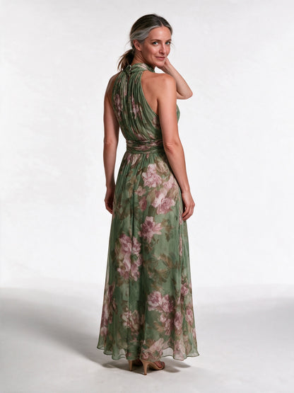 Fiorella - Floral Halter Neck Maxi Dress with Wide Waistband - view 5