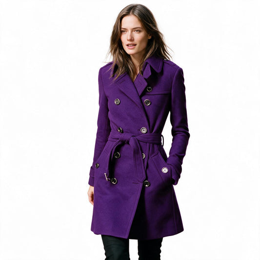 Florence - Elegant Black Wool Blend Trench Coat Women