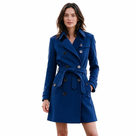Florence - Elegant Black Wool Blend Trench Coat Women