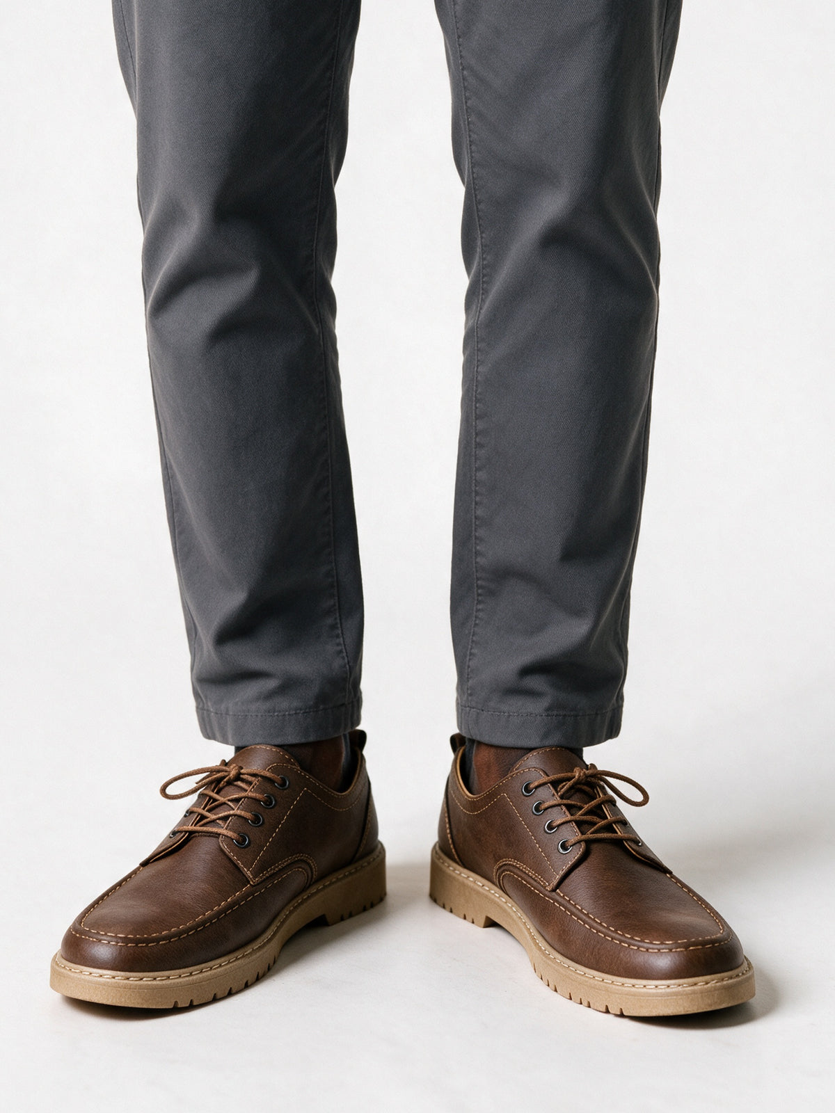 Fraser - Men's Lace-Up Moc Toe Shoes with Chunky Sole - Brown