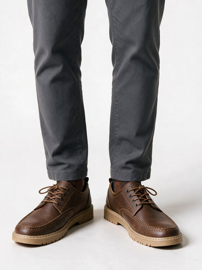 Fraser - Men's Lace-Up Moc Toe Shoes with Chunky Sole - Brown