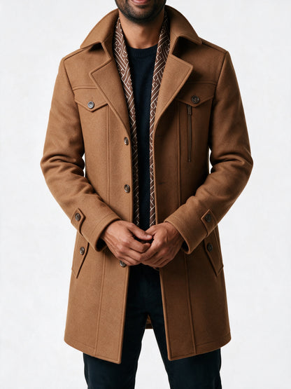 Frederik - Men's Tailored Coat with Built-In Scarf - view 3