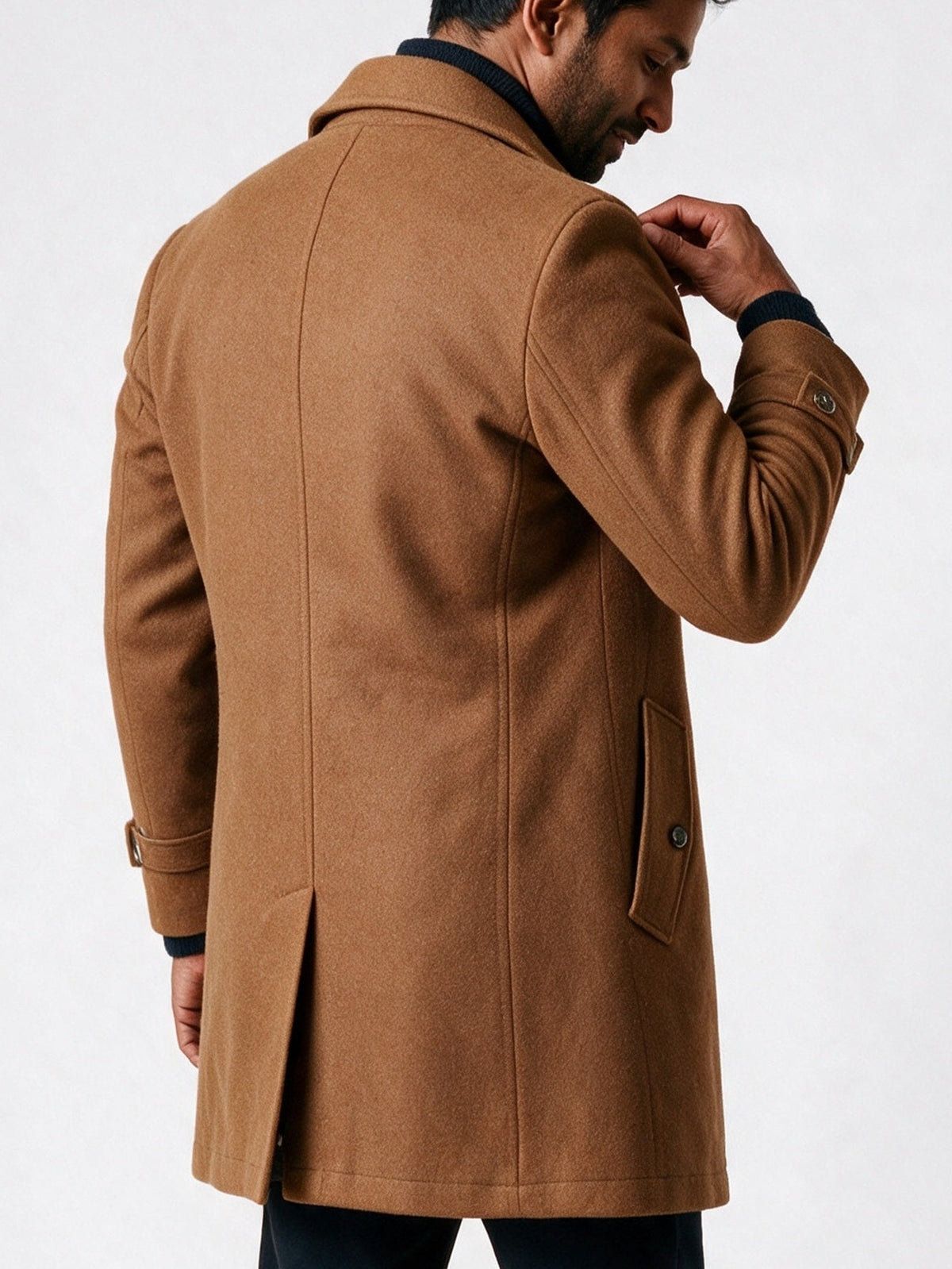 Frederik - Men's Tailored Coat with Built-In Scarf - view 5