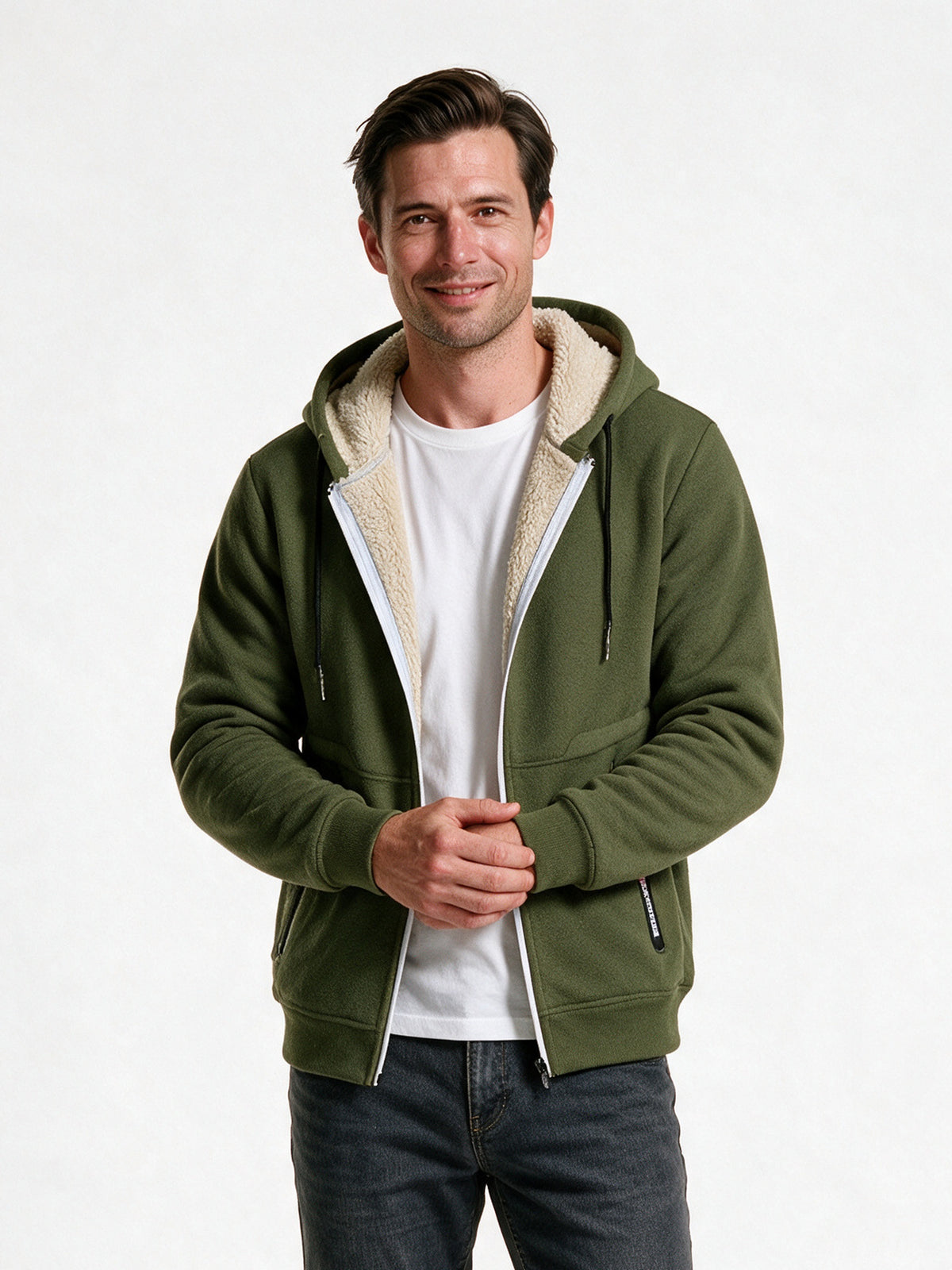Gabrielle - Cozy Thick Sherpa Hooded Sweatshirt for Men - Army Green