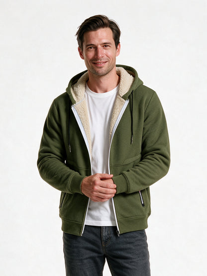 Gabrielle - Cozy Thick Sherpa Hooded Sweatshirt for Men - Army Green