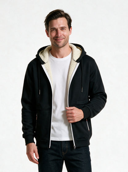 Gabrielle - Cozy Thick Sherpa Hooded Sweatshirt for Men - Black