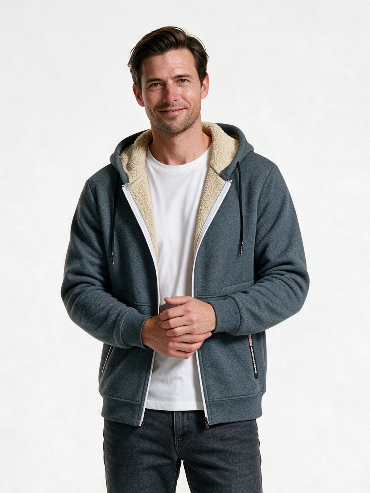 Gabrielle - Cozy Thick Sherpa Hooded Sweatshirt for Men - Dark Gray