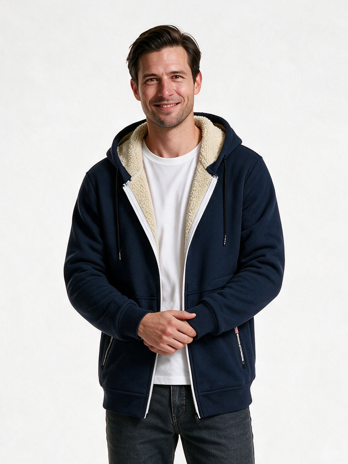 Gabrielle - Cozy Thick Sherpa Hooded Sweatshirt for Men - Navy