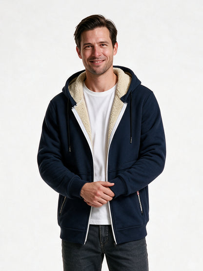 Gabrielle - Cozy Thick Sherpa Hooded Sweatshirt for Men - Navy