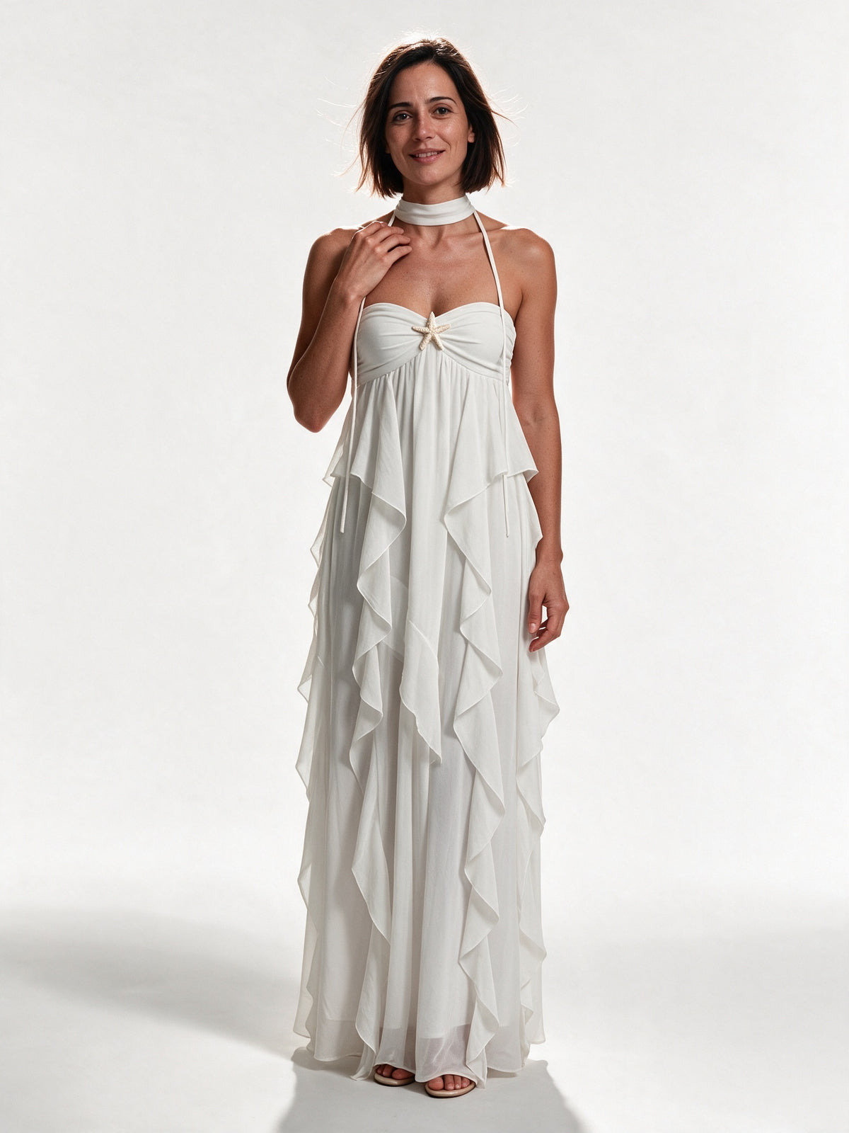 Giada - Halter Neck Cascading Ruffle Maxi Dress - view 1