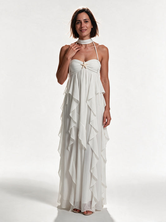 Giada - Halter Neck Cascading Ruffle Maxi Dress - view 1