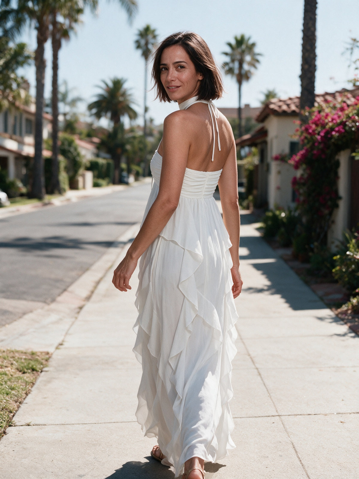 Giada - Halter Neck Cascading Ruffle Maxi Dress - view 4