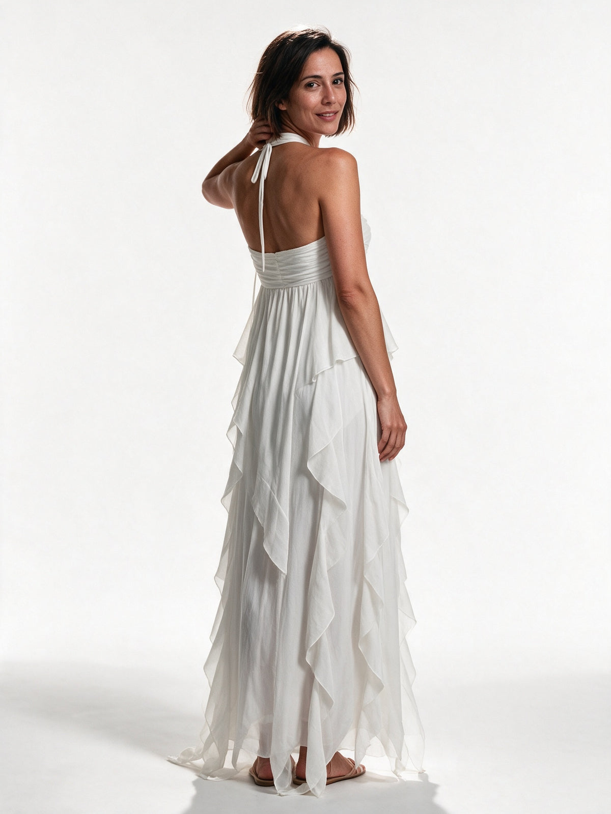 Giada - Halter Neck Cascading Ruffle Maxi Dress - view 5