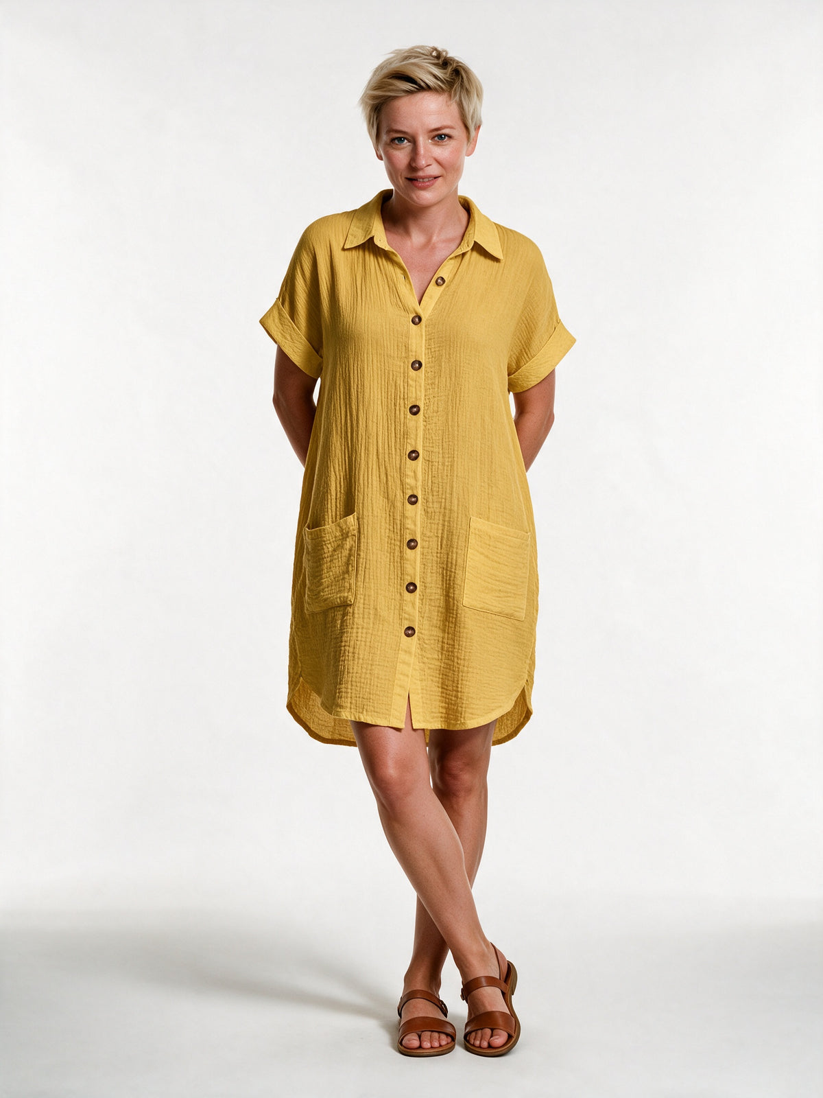 Gianelleza - Button Front Shirt Dress with Pockets - view 1