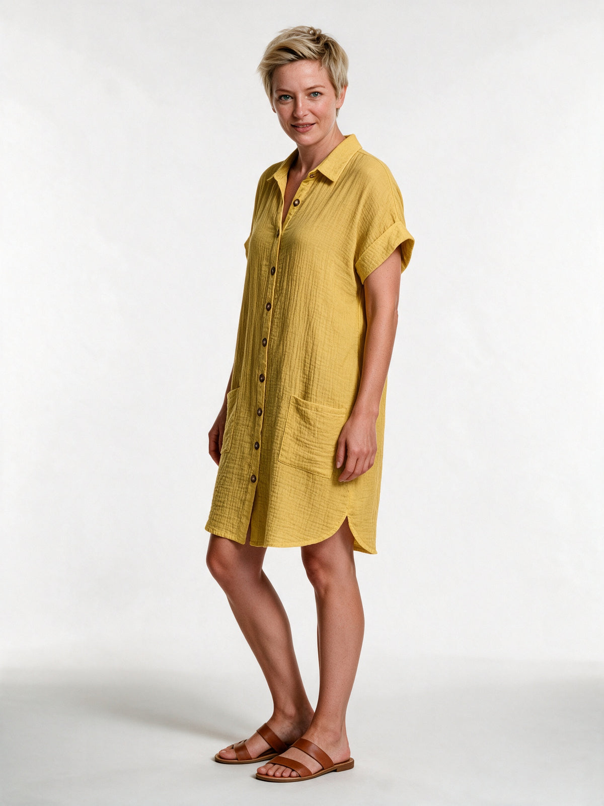 Gianelleza - Button Front Shirt Dress with Pockets - view 2