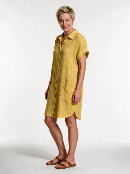 Gianelleza - Button Front Shirt Dress with Pockets - view 2