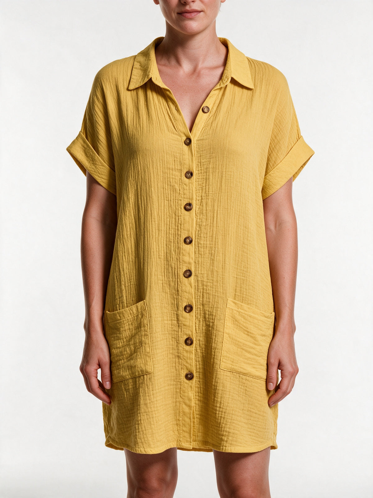 Gianelleza - Button Front Shirt Dress with Pockets - view 3