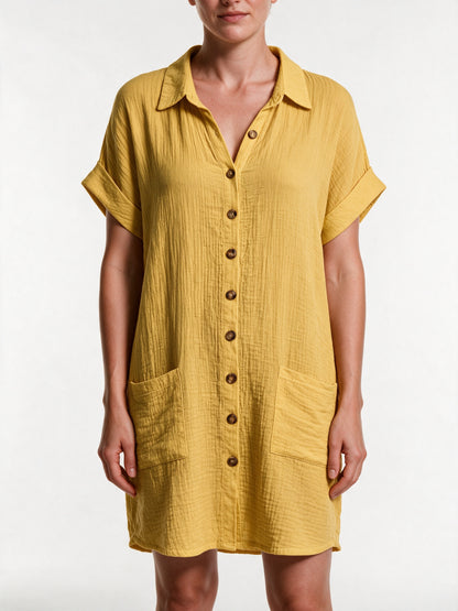 Gianelleza - Button Front Shirt Dress with Pockets - view 3
