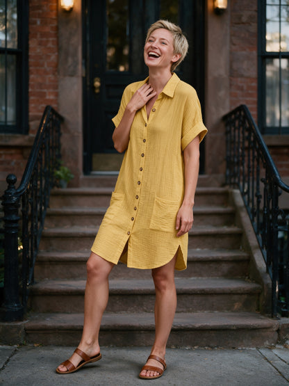 Gianelleza - Button Front Shirt Dress with Pockets - view 4