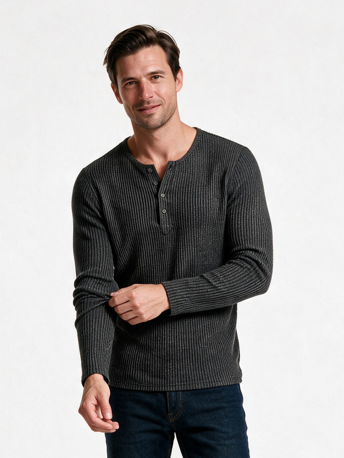 Gideon - Men's Ribbed Henley Long Sleeve Top - view 1