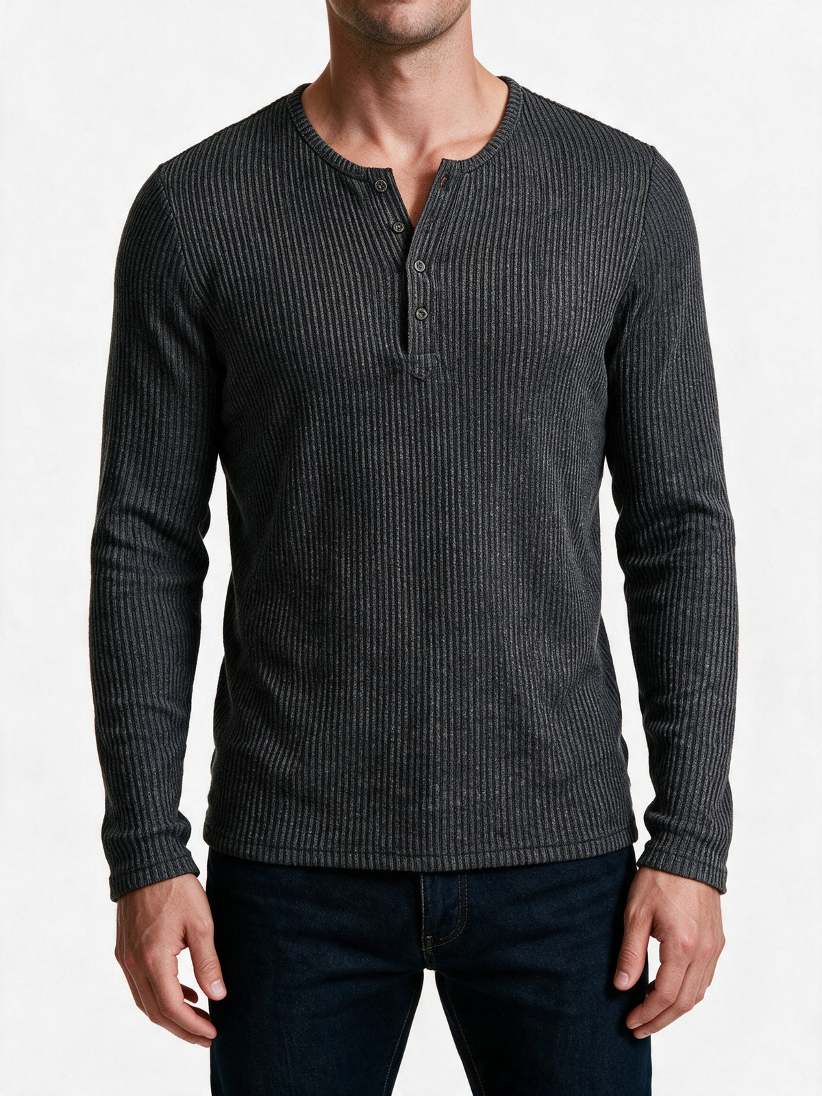 Gideon - Men's Ribbed Henley Long Sleeve Top - view 3