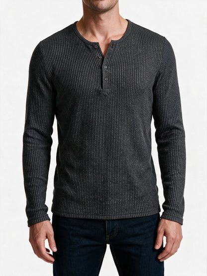 Gideon - Men's Ribbed Henley Long Sleeve Top - view 3
