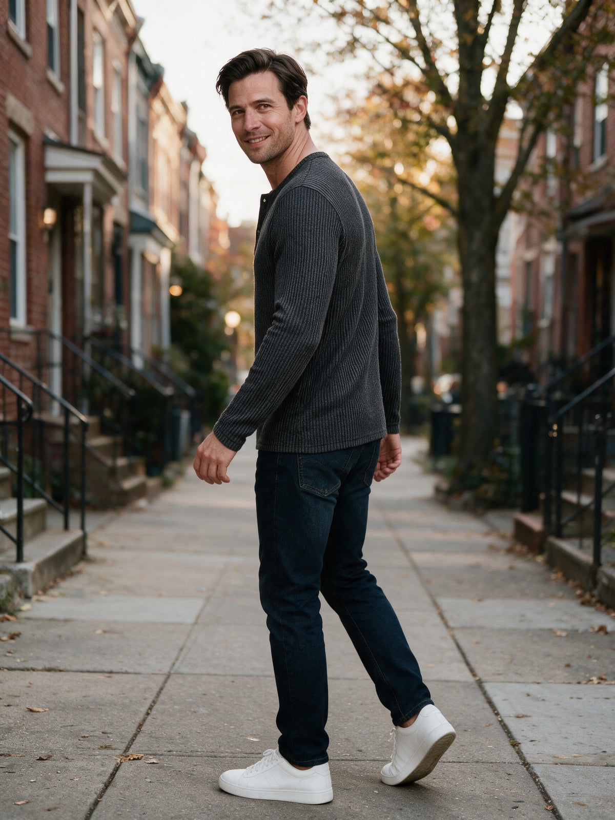 Gideon - Men's Ribbed Henley Long Sleeve Top - view 4