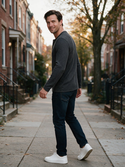 Gideon - Men's Ribbed Henley Long Sleeve Top - view 4