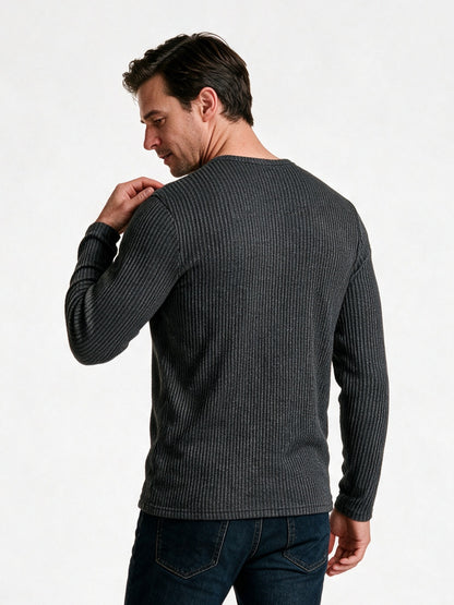 Gideon - Men's Ribbed Henley Long Sleeve Top - view 5