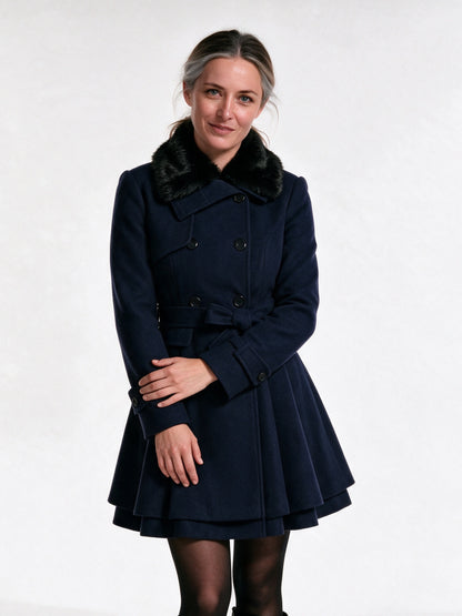 Giselle - Elegant Winter Faux Fur Coat for Women - Dark Blue