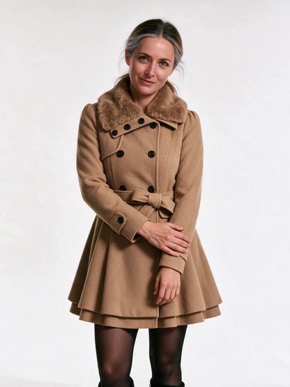 Giselle - Elegant Winter Faux Fur Coat for Women - Khaki
