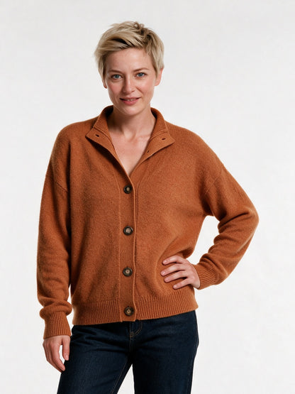 Giulia - Women's Soft Collared Button Front Cardigan - Rust