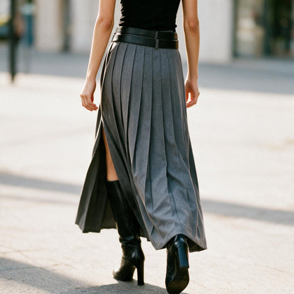 Grace - Elegant Pleated Black Maxi Skirt for Women