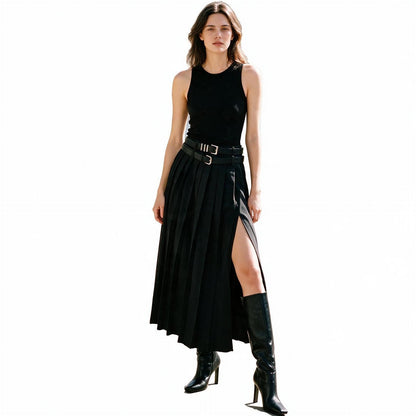 Grace - Elegant Pleated Black Maxi Skirt for Women