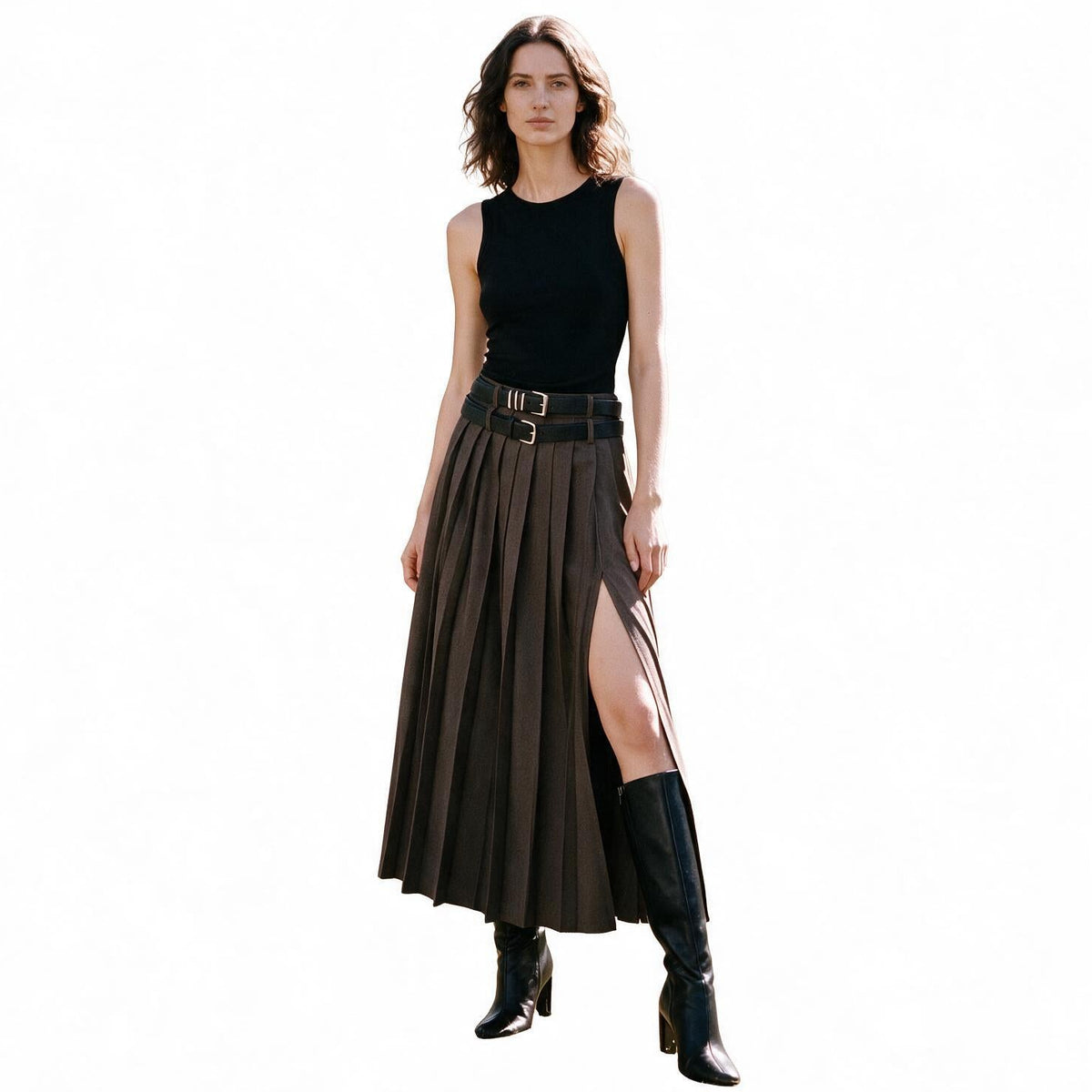 Grace - Elegant Pleated Black Maxi Skirt for Women
