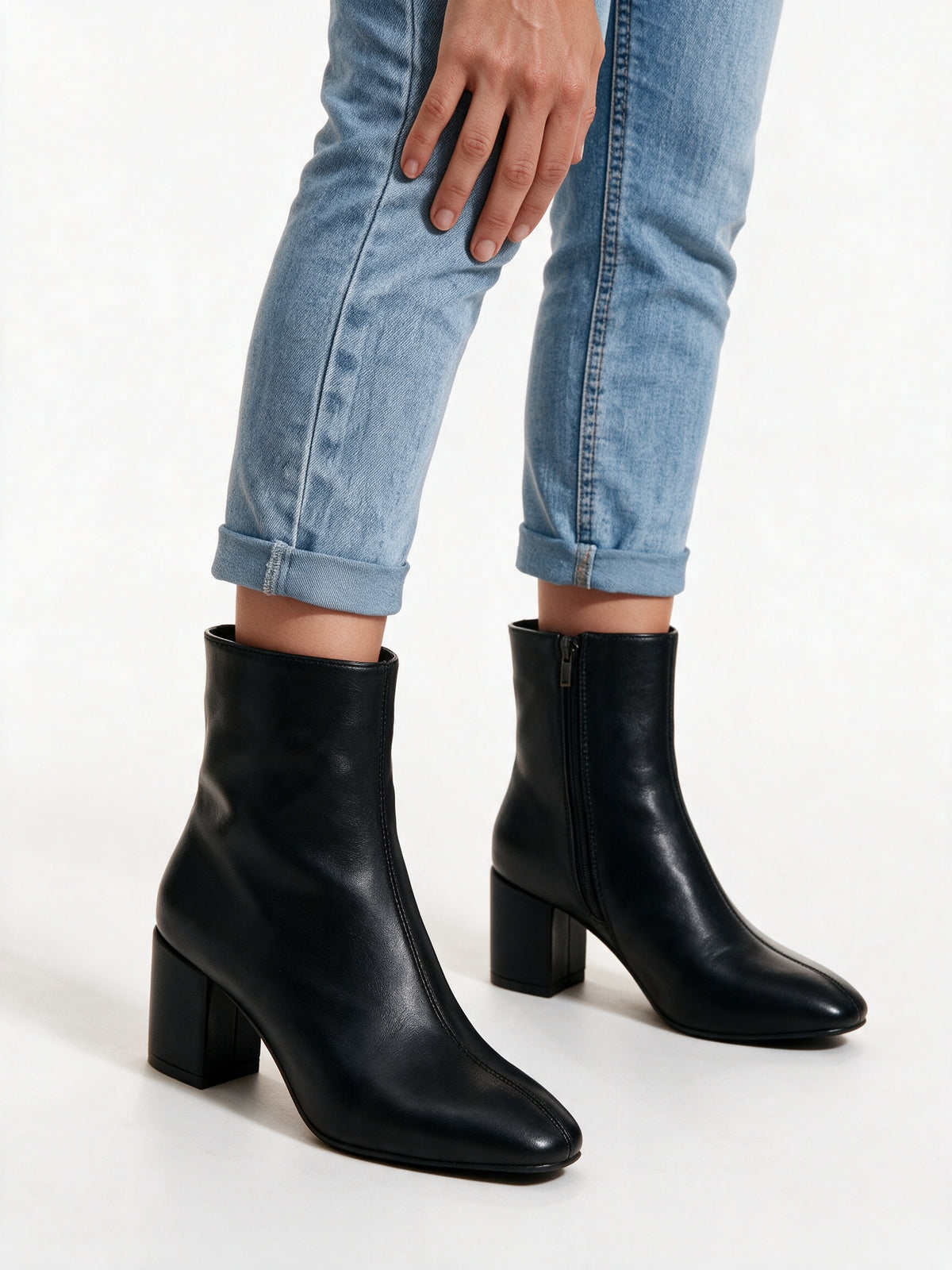 Grace - Softly Pointed Toe Block Heel Side Zip Ankle Boots - view 3