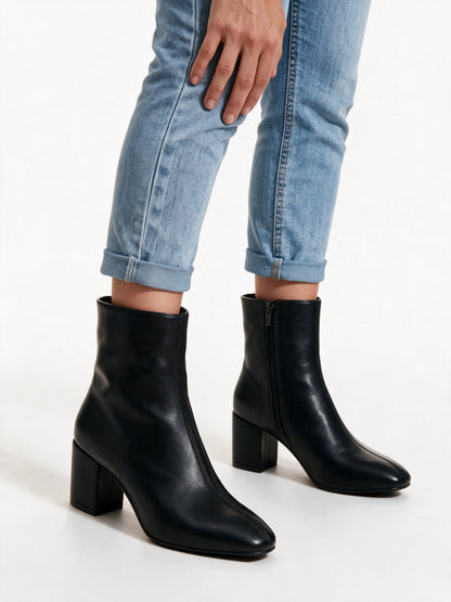Grace - Softly Pointed Toe Block Heel Side Zip Ankle Boots - view 3