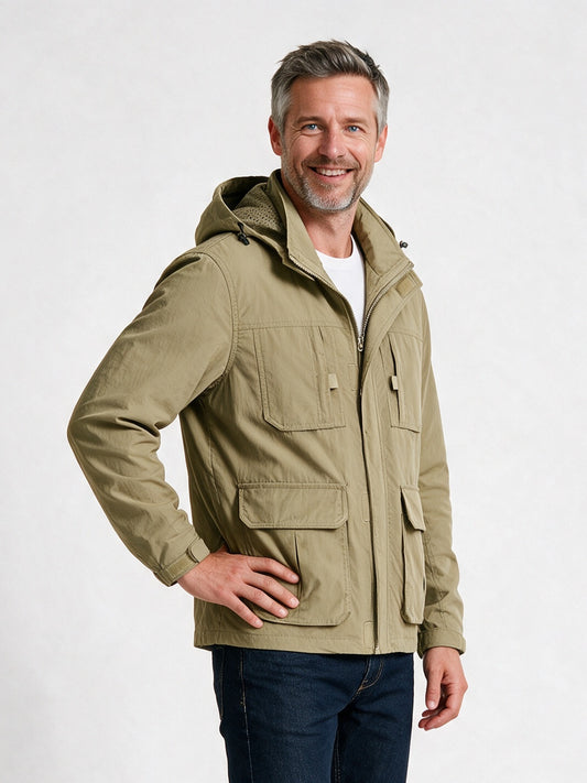 Hamish - Men's Hooded Utility Jacket with Two Way Zip - view 2