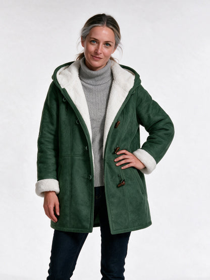 Hedda - Women's Hooded Toggle Coat with Soft Lining - Green