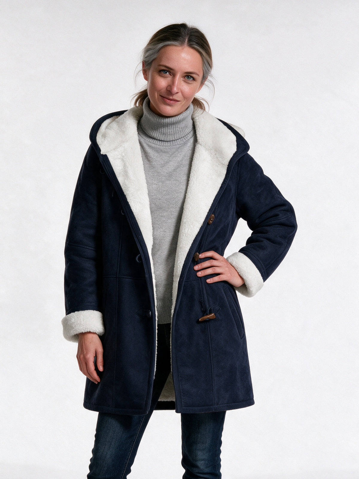 Hedda - Women's Hooded Toggle Coat with Soft Lining - Navy