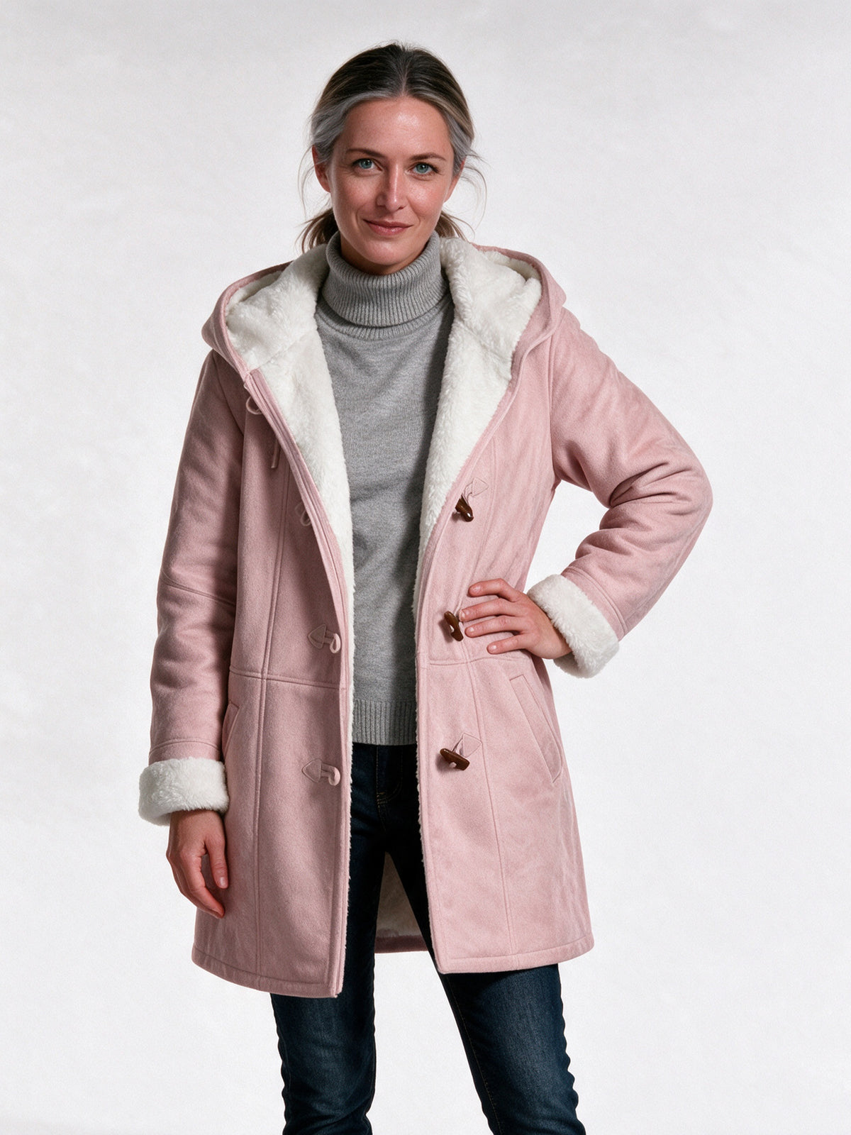 Hedda - Women's Hooded Toggle Coat with Soft Lining - Pink
