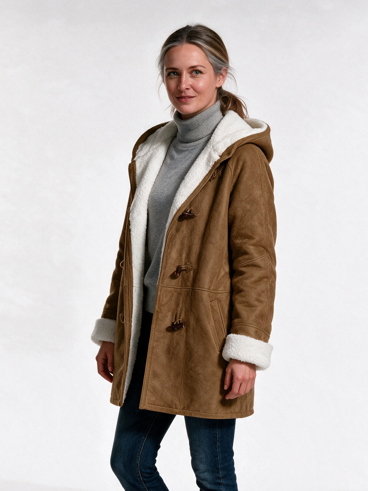 Hedda - Women's Hooded Toggle Coat with Soft Lining - view 2