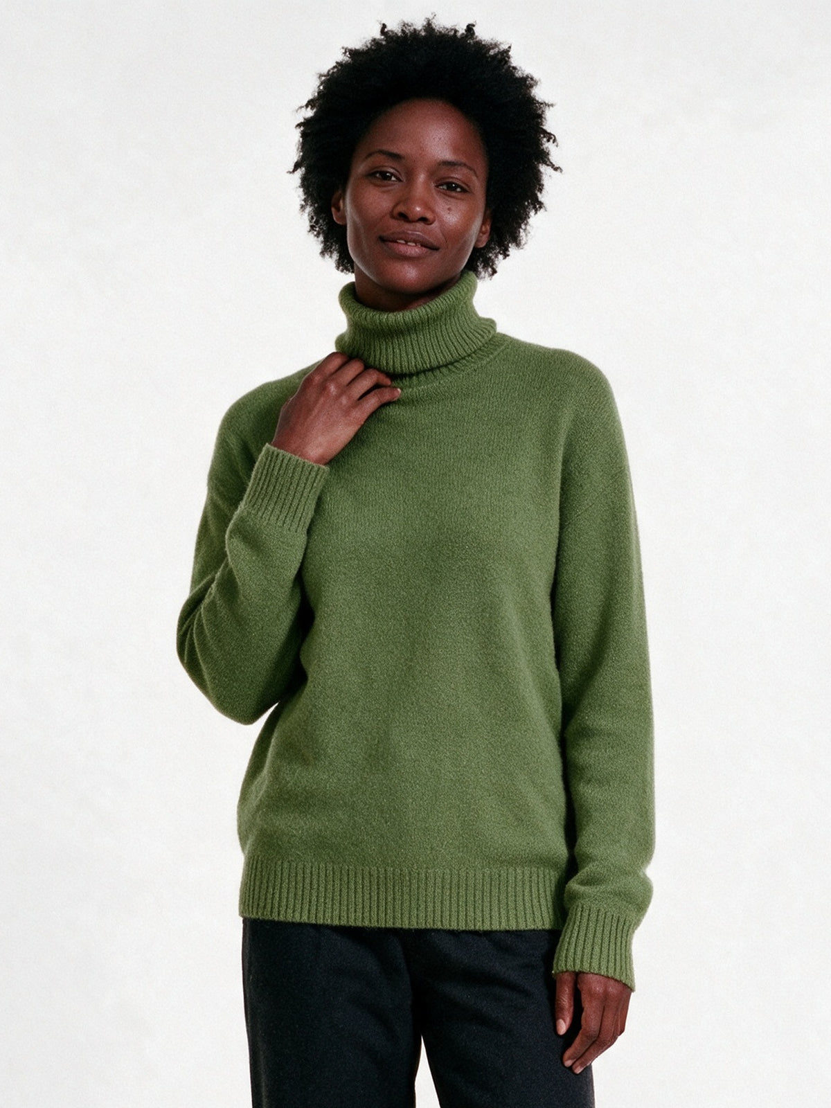 Heloisa - Women's Soft Fine Knit High Neck Sweater - Apple Green